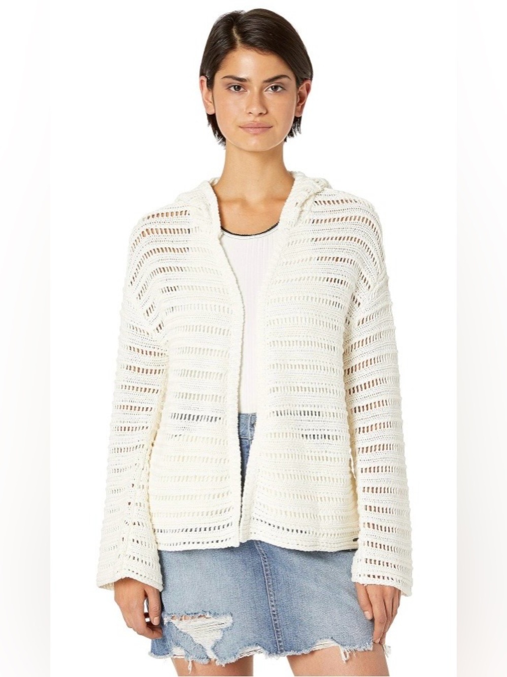 O’Neill Ivory Coastline Sweater Cardigan with hoodie and pockets Large NWT